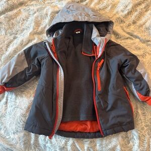 Children’s Place Toddler Boys Gray and Orange Fleece Lined Hooded Jacket size 2T